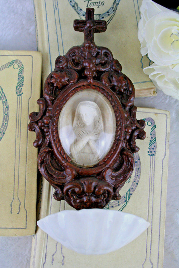Antique napoleon III  wood pipe clay Meerschaum madonna holy water font 1880