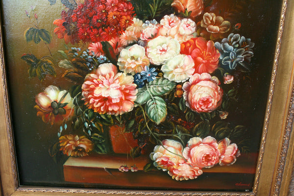 Gorgeous  flanders school oil canvas painting signed Floral still live 1960's