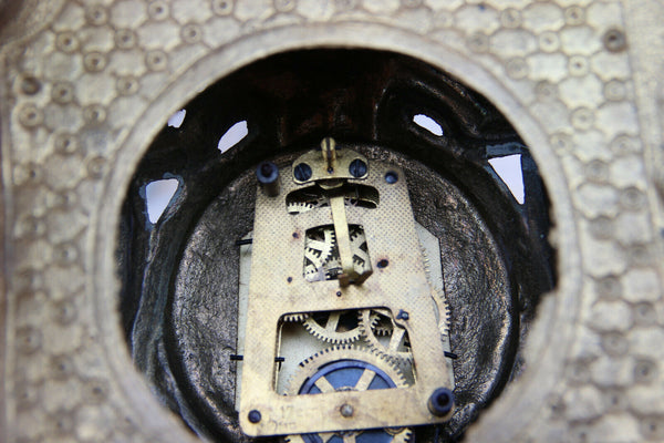 French antique Bronze Clock Lion head