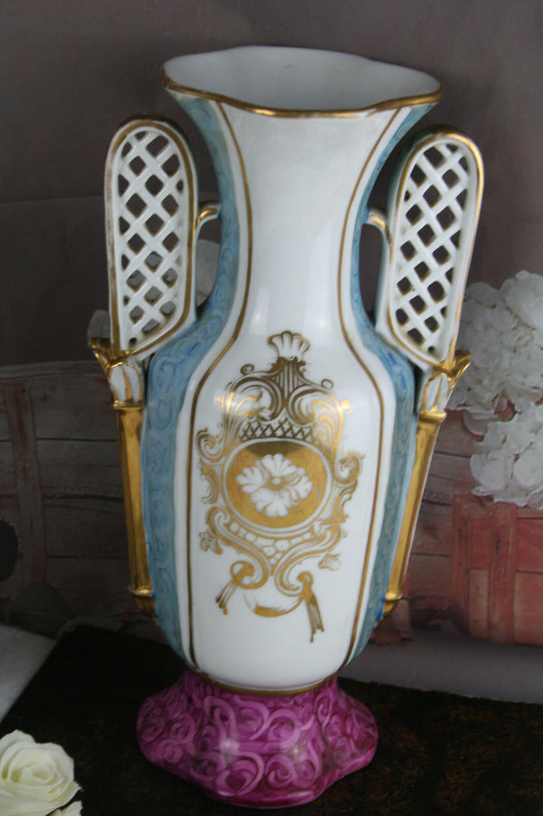 Large French Old vieux paris porcelain Vase poychrome decor 1900
