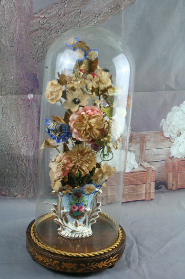 Exclusive rare Vieux paris porcelain Vase with silk flower deco glass globe NO1