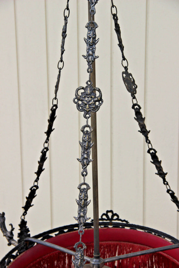 Rare French Antique Gothic devil dragons satyr heads chandelier castle