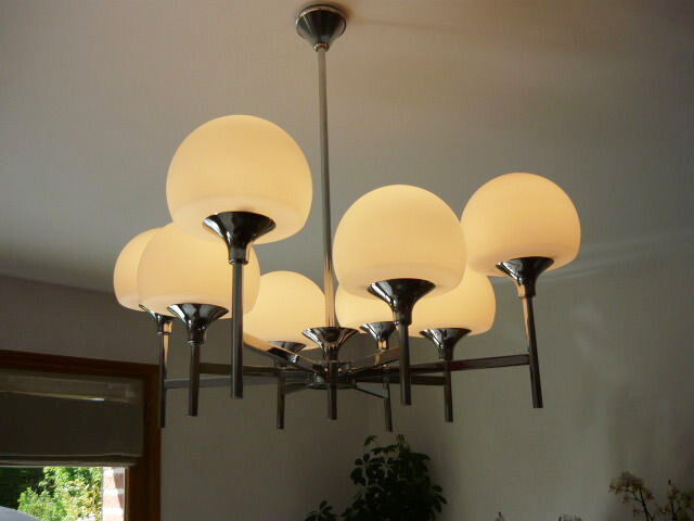 Sciolari design 8 opaline glass globes Chandelier sputnik spider model retro