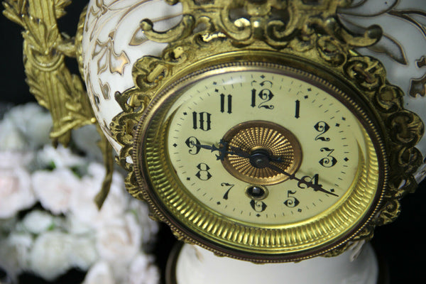 French antique Faience art nouveau mantel clock 1900