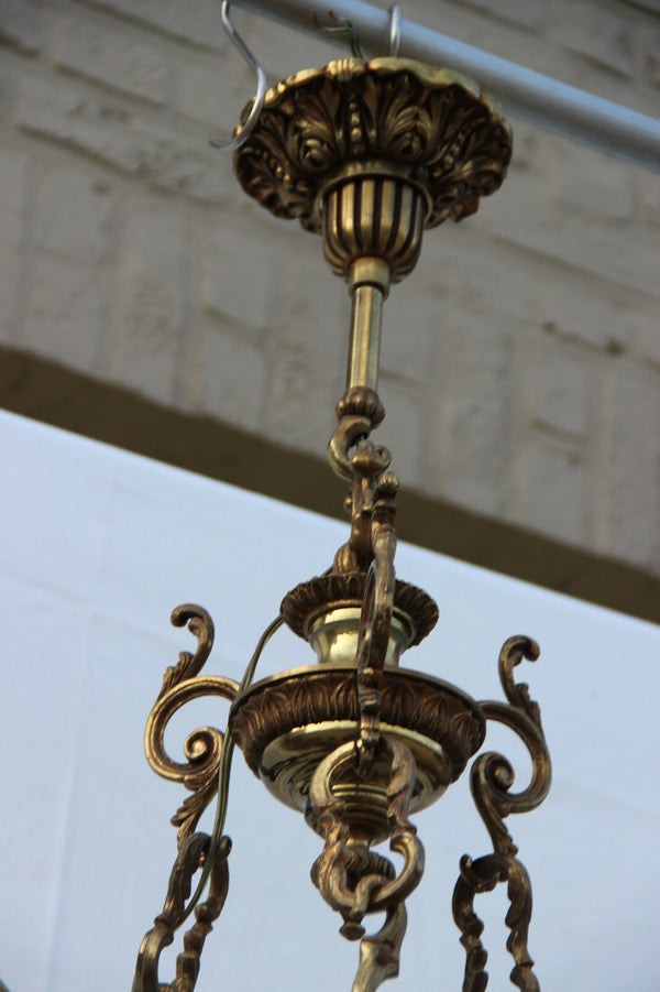 HUGE French antique Brass 3 putti angels figural Chandelier 9 lights 1950 Rare