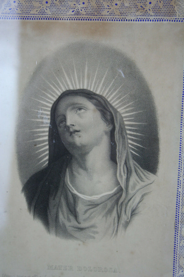 PAIRE FRENCH 19th c portraits Mary JEsus latin text in its original frame wood