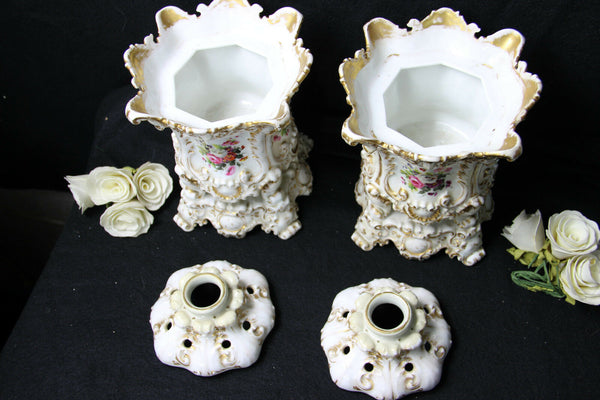 PAIR antique French vieux paris porcelain potpourri Vases attr jacob petit