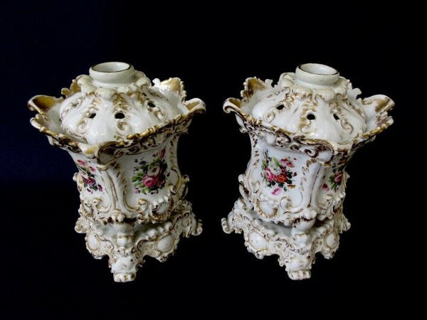 PAIR antique French vieux paris porcelain potpourri Vases attr jacob petit