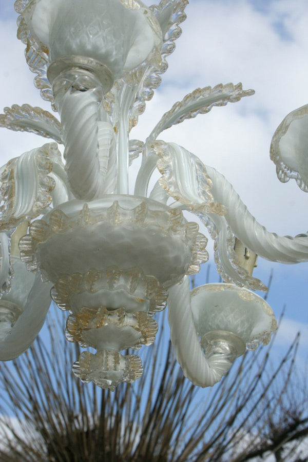 MURANO 60's Glass Chandelier leaf elements Italian 5 arms