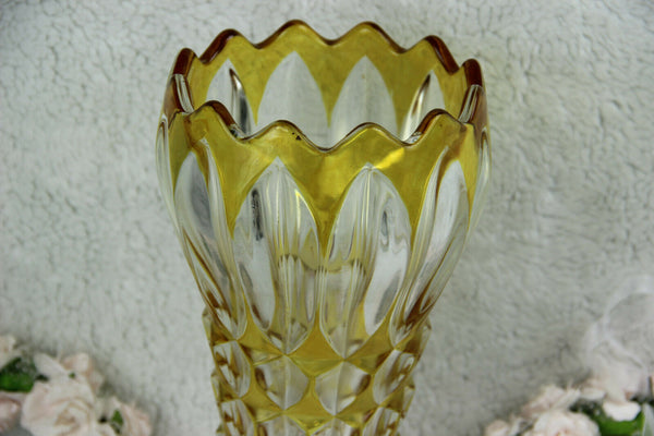 Vintage Bohemia Czech crystal glass yellow clear cut Vase 1950