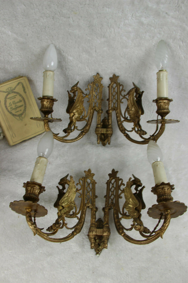Antique French bronze Gothic Castle Dragon piano Wall lights sconces