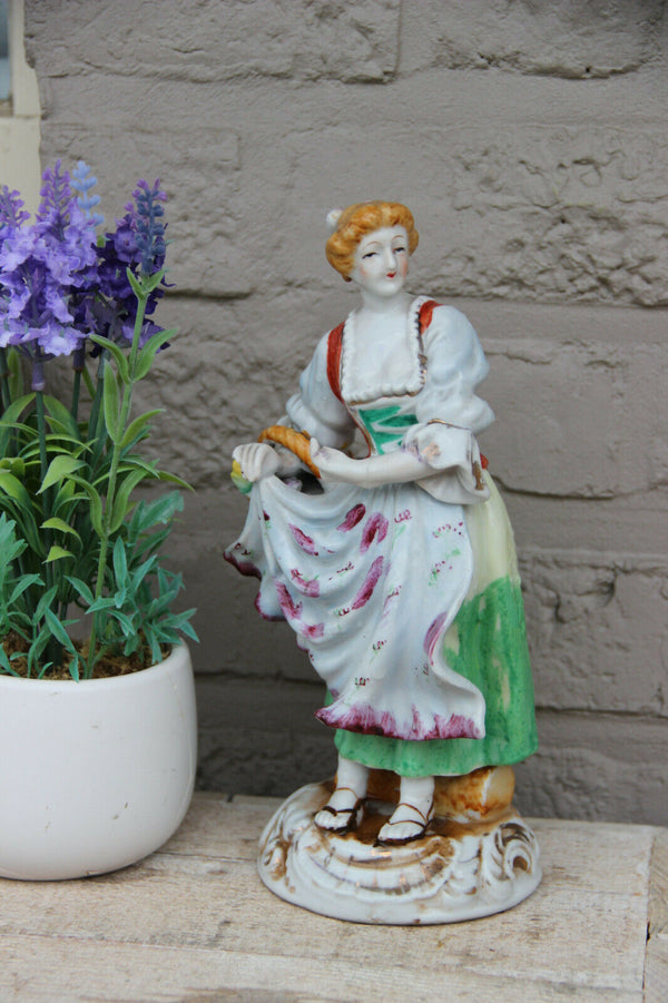 Vintage French porcelain lady fruit basket figurine statue