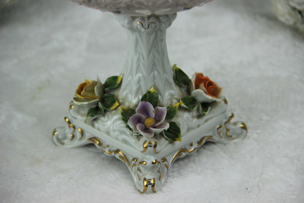 Bohemian Crystal art glass birds centerpiece coupe bowl capodimonte porcelain