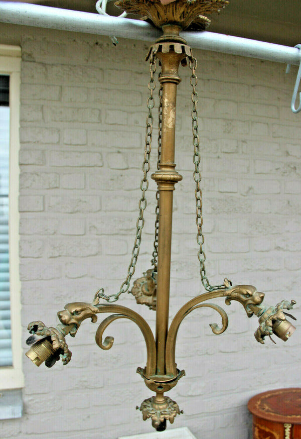 Antique 1900 bronze neo gothic Castle dragon animal decor Chandelier