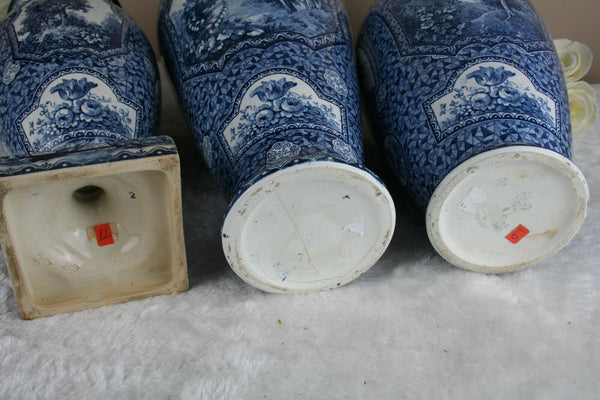 Set 3 Antique Royal bonn Blue white flamand decor nature theme Vases marked