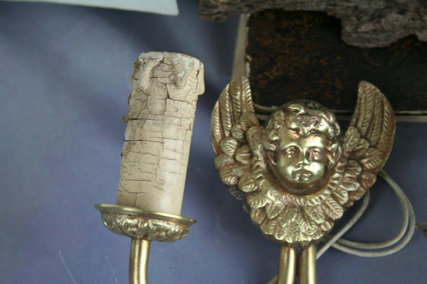 PAIR French brass bronze Wall sconces lamps lights Angels putti cherubs 1930