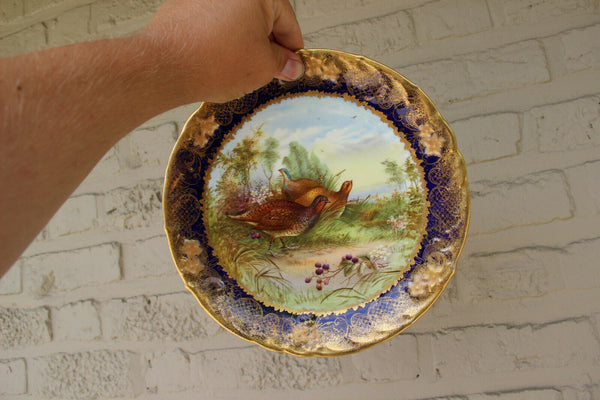 Antique Limoges porcelain partridge bird hunting scene Tazza Coupe centerpiece