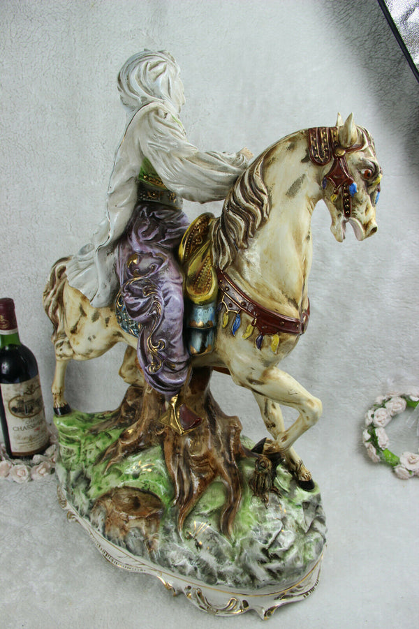 Majestical Italian Faience porcelain capodimonte pattarino arab lady horse