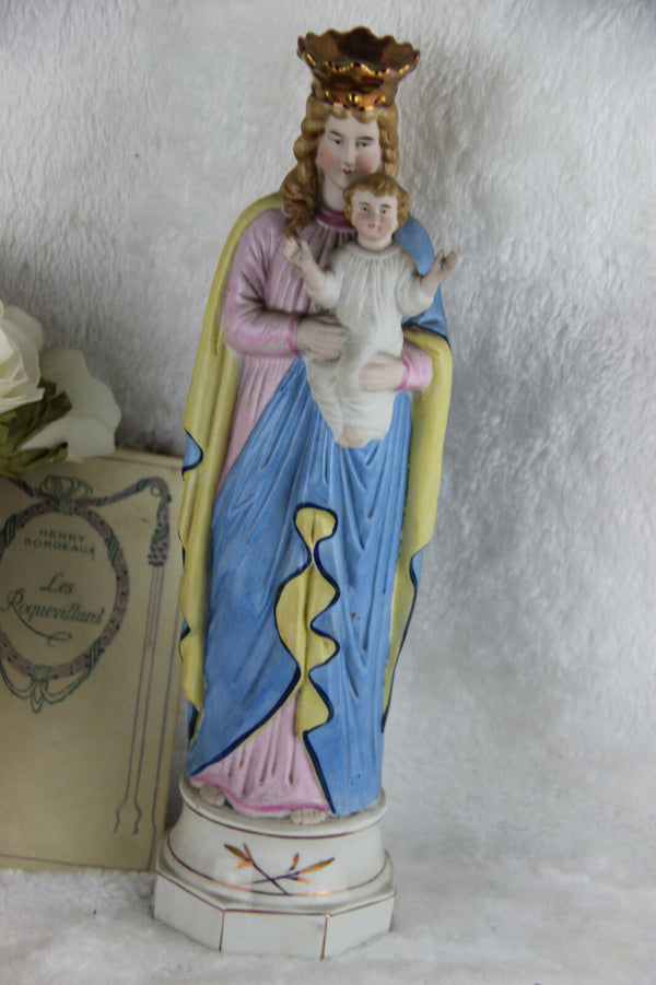 Antique French religious Madonna bisque porcelain figurine
