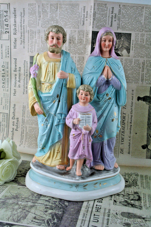 Holy Family Porcelain Biscuit French statue turquoize colours