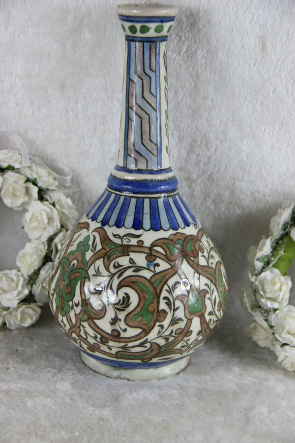 18Thc Persian Islamic Faience Rare Superb Bottle Neck Painted Vase