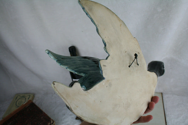 Antique XL French BARBOTINE faience Planter jardiniere wall duck form