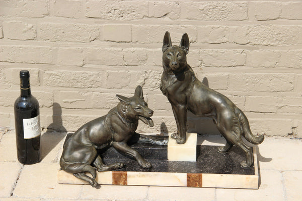 Huge XXL ART DECO 1930 German Sheperd Dog marble spelter bronze Statue sculpture