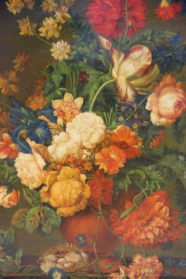 Flemish school vintage oil canvas painting floral flowers bouquet