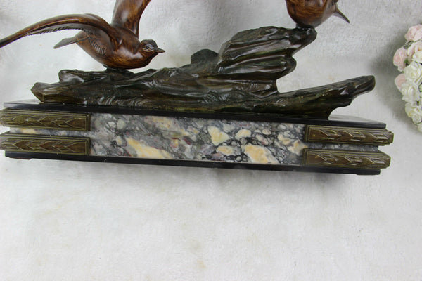 Large French 1930 art deco marble spelter bronze birds statue sculpture