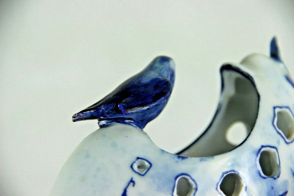 PAIR Delft blue white pottery Bird Floral Mill landscape Vases figurines