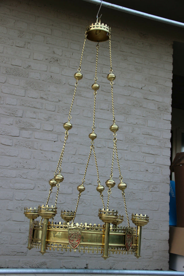 HUGE Church brass copper chandelier candle holders religious neo gothic french