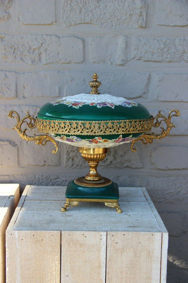 Vintage Porcelain floral centerpiece Bowl lidded lion paws 1970