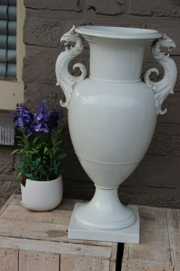 Antique White KPM Berlin white porcelain Dragon Griffon castle gothic Vase mark