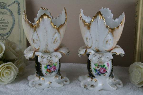 Exclusive pair 19th c cute paris porcelain Vases floral decor