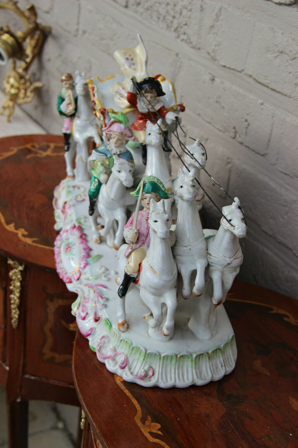 XL German Porcelain princess Coach Carriage 6 horses group statue