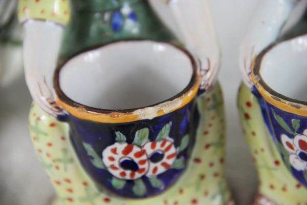 PAIR antique Desvres faience French Mustard Pots kitchen tableware