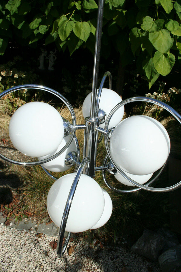 Mid-century Space age retro atomic sputnik 7 opaline glass globes chandelier 60'