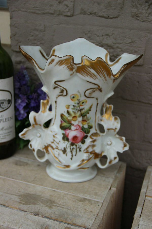 antique vieux paris porcelain floral hand paint vase