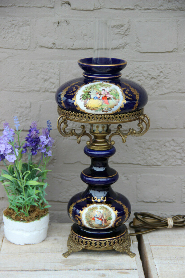vintage French Limoges porcelain table lamp victorian romantic lion paws