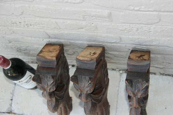 Set 3 Antique wood carved dragon figurines hunt table legs gothic