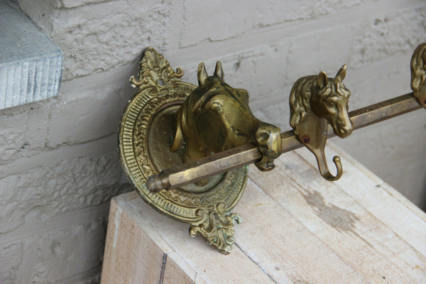Rare Vintage French Equestrian Brass Wall coat rack hangers horse