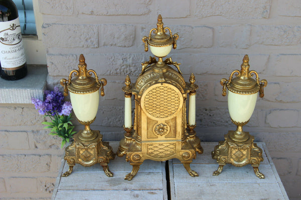 French Porcelain Clock set urns vases victorian romantic scenes