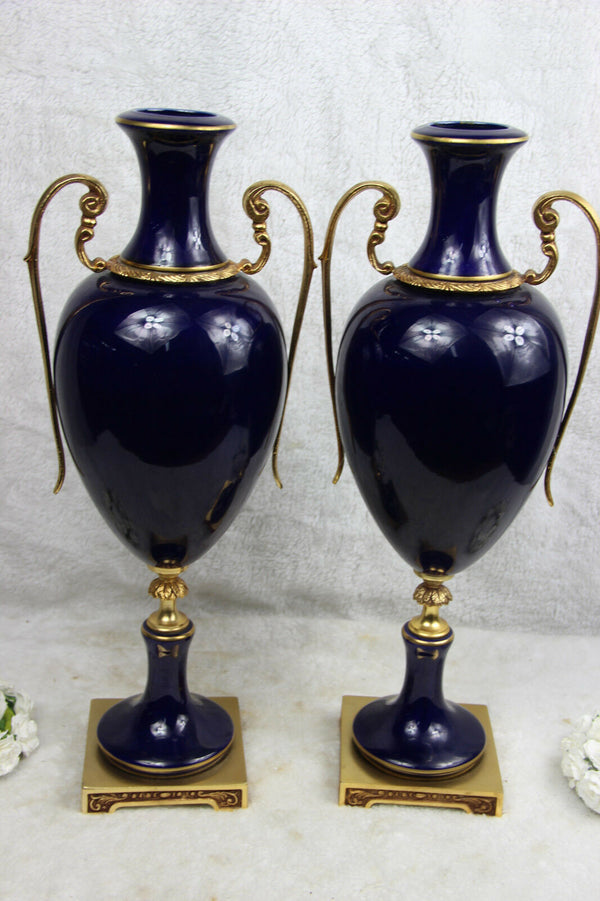 PAIR large French limoges porcelain victorian romantic scene Vases