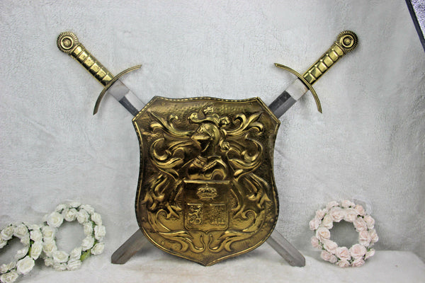 French copper embossed Wall shield armor Swords knight 1960s