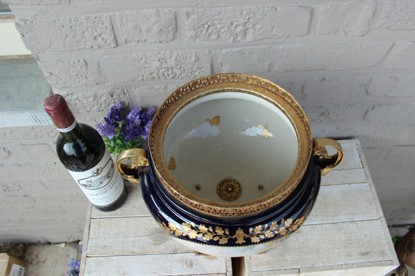 French Porcelain cobalt blue Victorian romantic scene bowl centerpiece