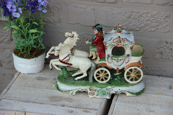 Antique german porcelain coach horses carriage statue marked