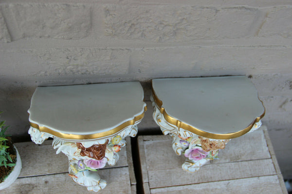 PAIR Plaue schierholz german porcelain putti angel porcelain Wall console floral