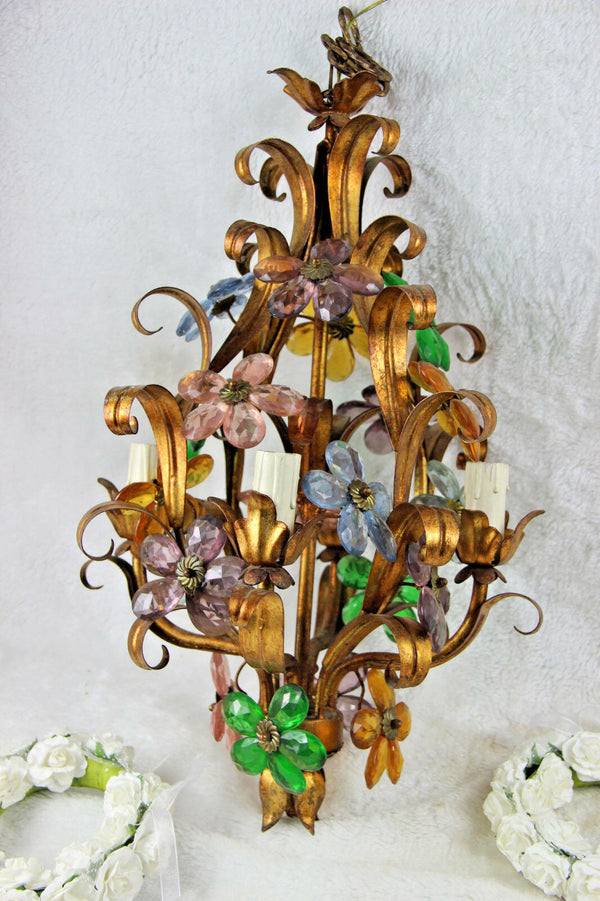 Hollywood regency Mid century 1950 MAison bagues daisy flower glass chandelier