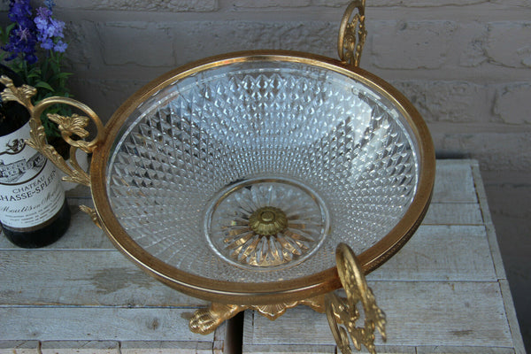 LARGE empire design  french Crystal glass Centerpiece fruit bowl lion paws