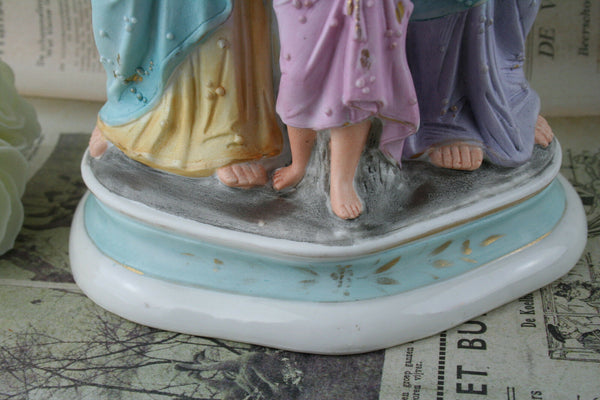 Holy Family Porcelain Biscuit French statue turquoize colours